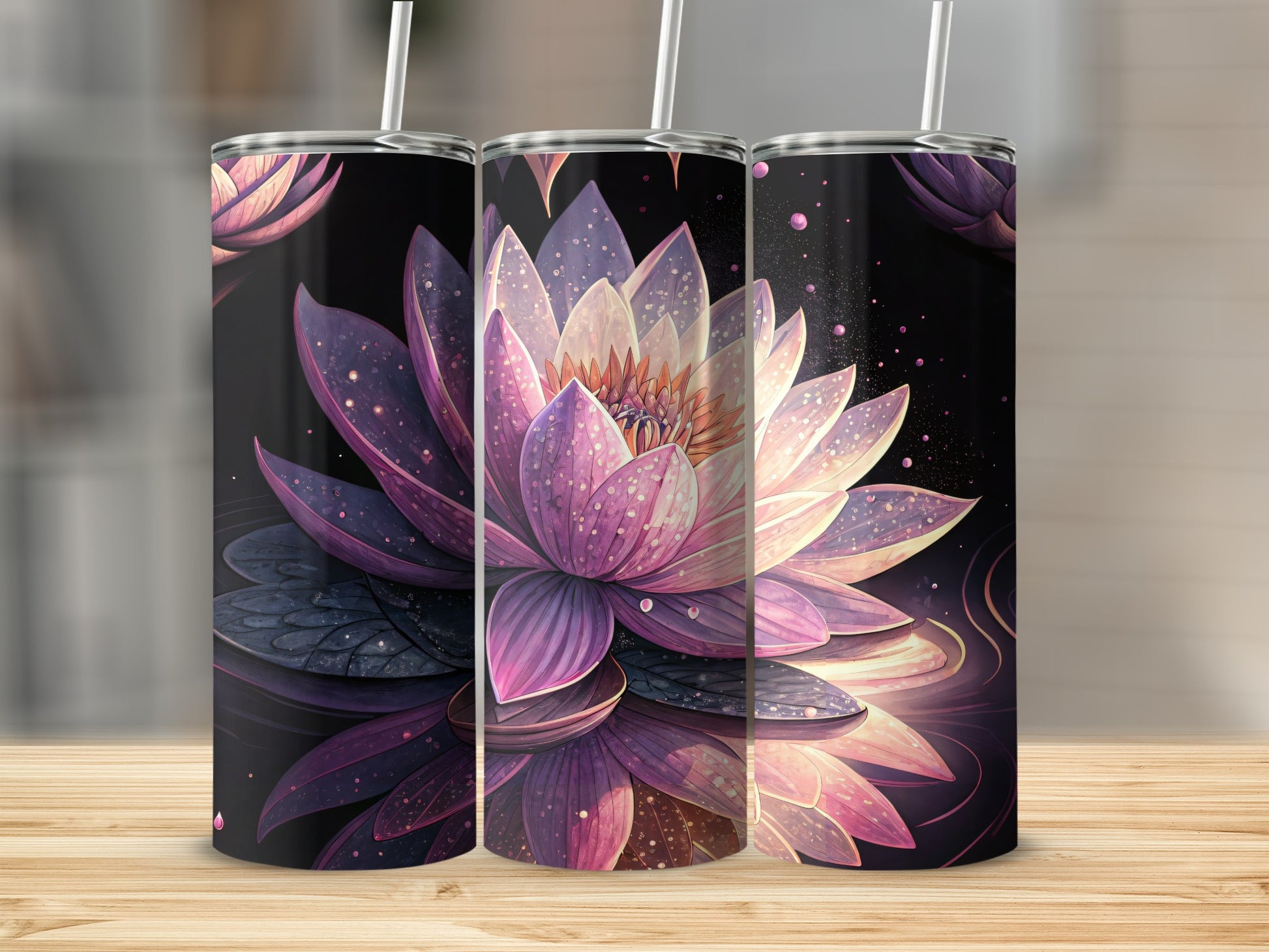 Artistic Pink Lotus On Water Design Pattern Tumblers - Walk Greener