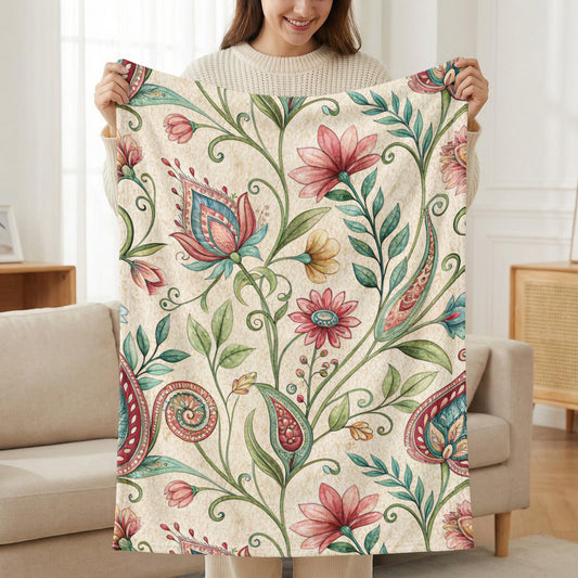 Ornate Floral Design Detailed Watercolor Velveteen Plush Blankets - Walk Greener