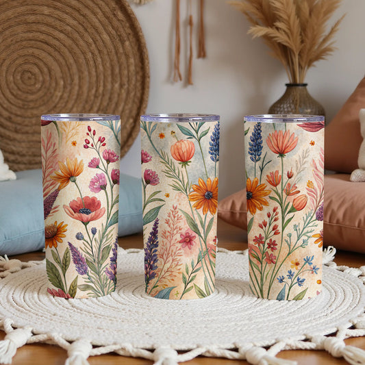 Vibrant Wildflower Meadow Floral Pattern 20 oz Skinny Tumbler - Walk Greener