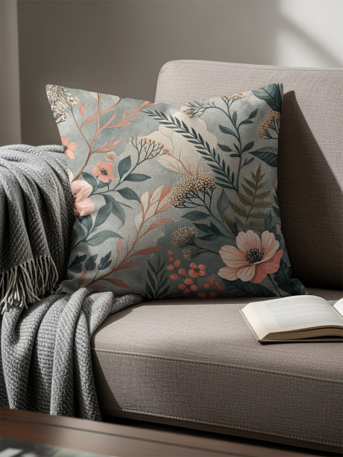 Floral Harmony Pattern Elegant Flowers And Leaves Throw Pillows - Walk Greener