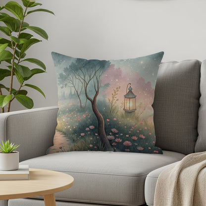 Enchanting Twilight Garden Scene Decorative Pillow