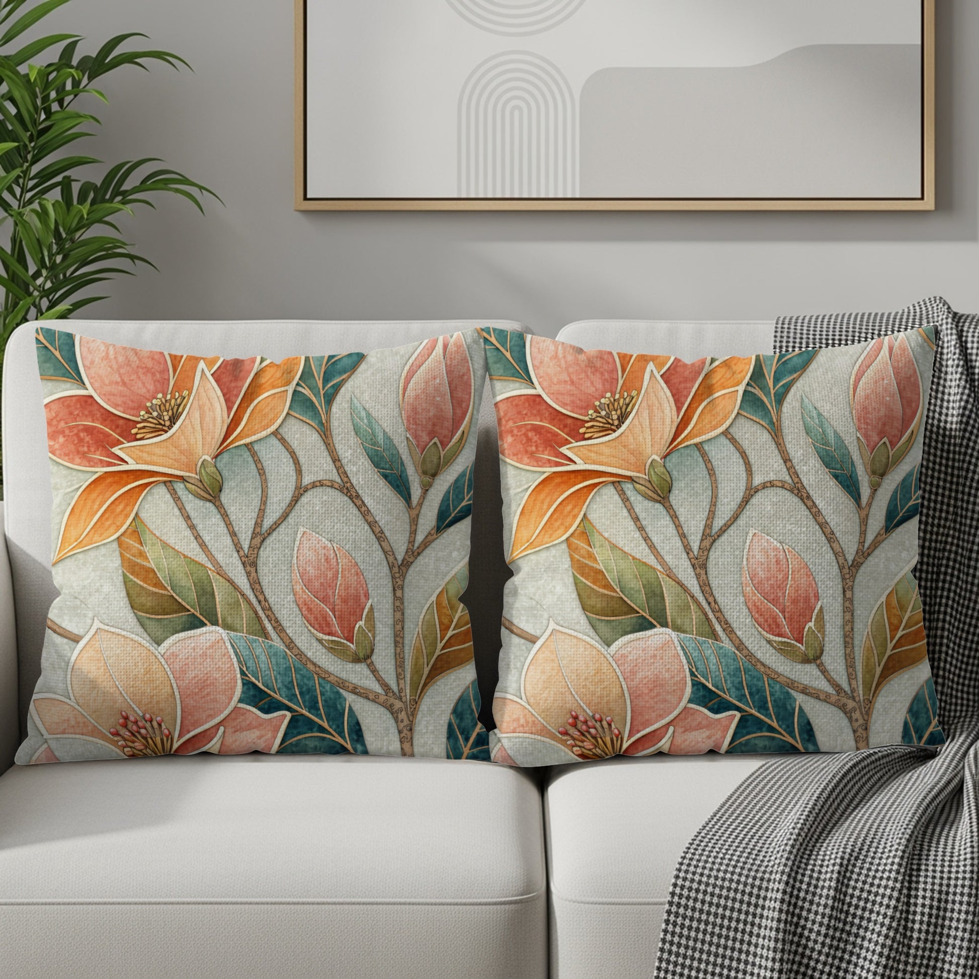 Floral Art Themed Decorative Throw Pillows for Sofa