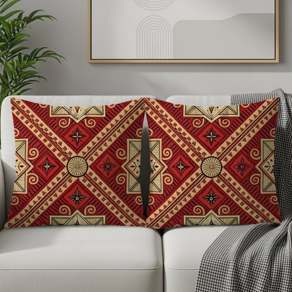 Vibrant Red Geometric Patterned Decorative Pillow Set