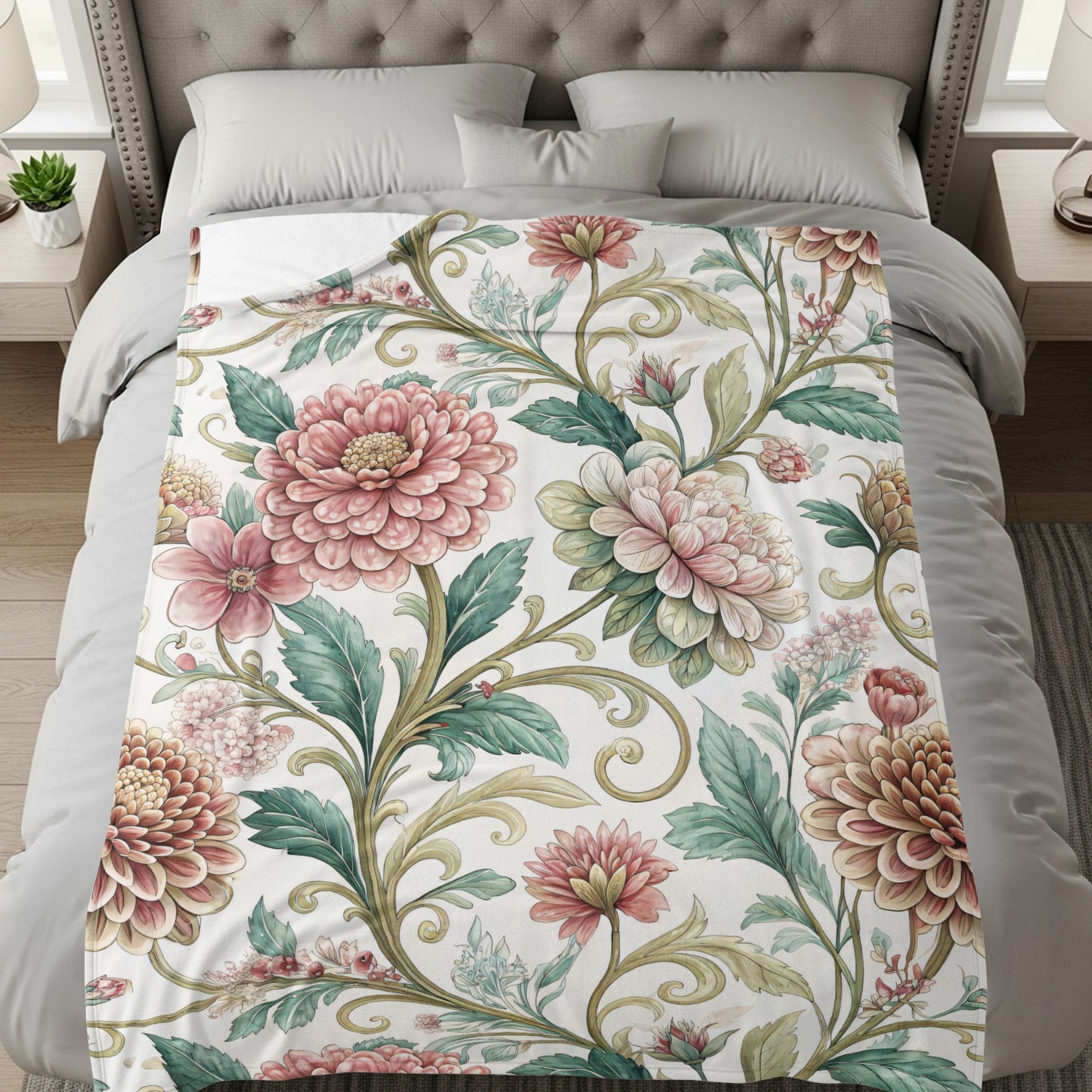 Floral Vintage Pattern with Swirls and Dalias Design - Walk Greener