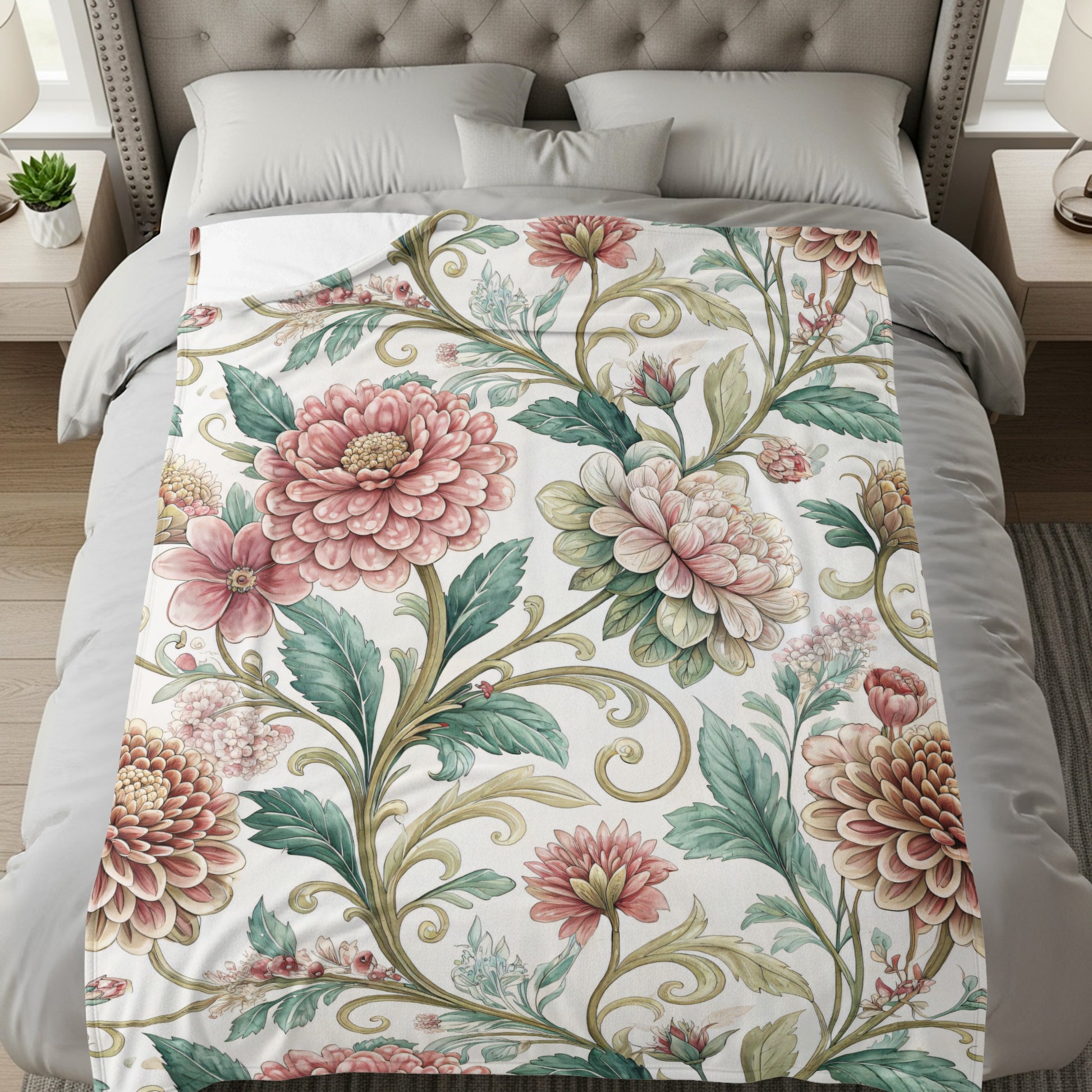 Floral Vintage Pattern with Swirls and Dalias Design - Walk Greener