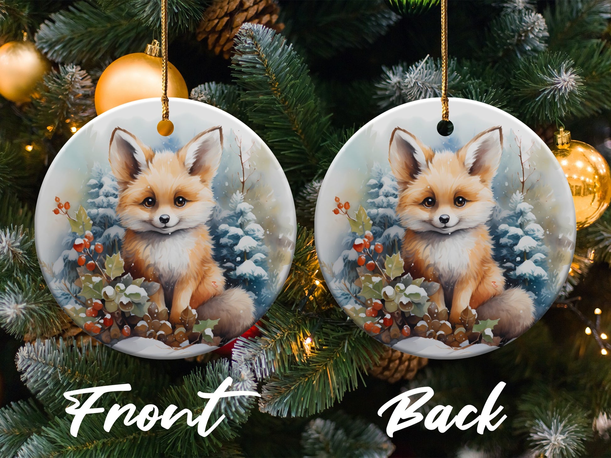 Cute Fox Design Holiday Christmas Ornament product type