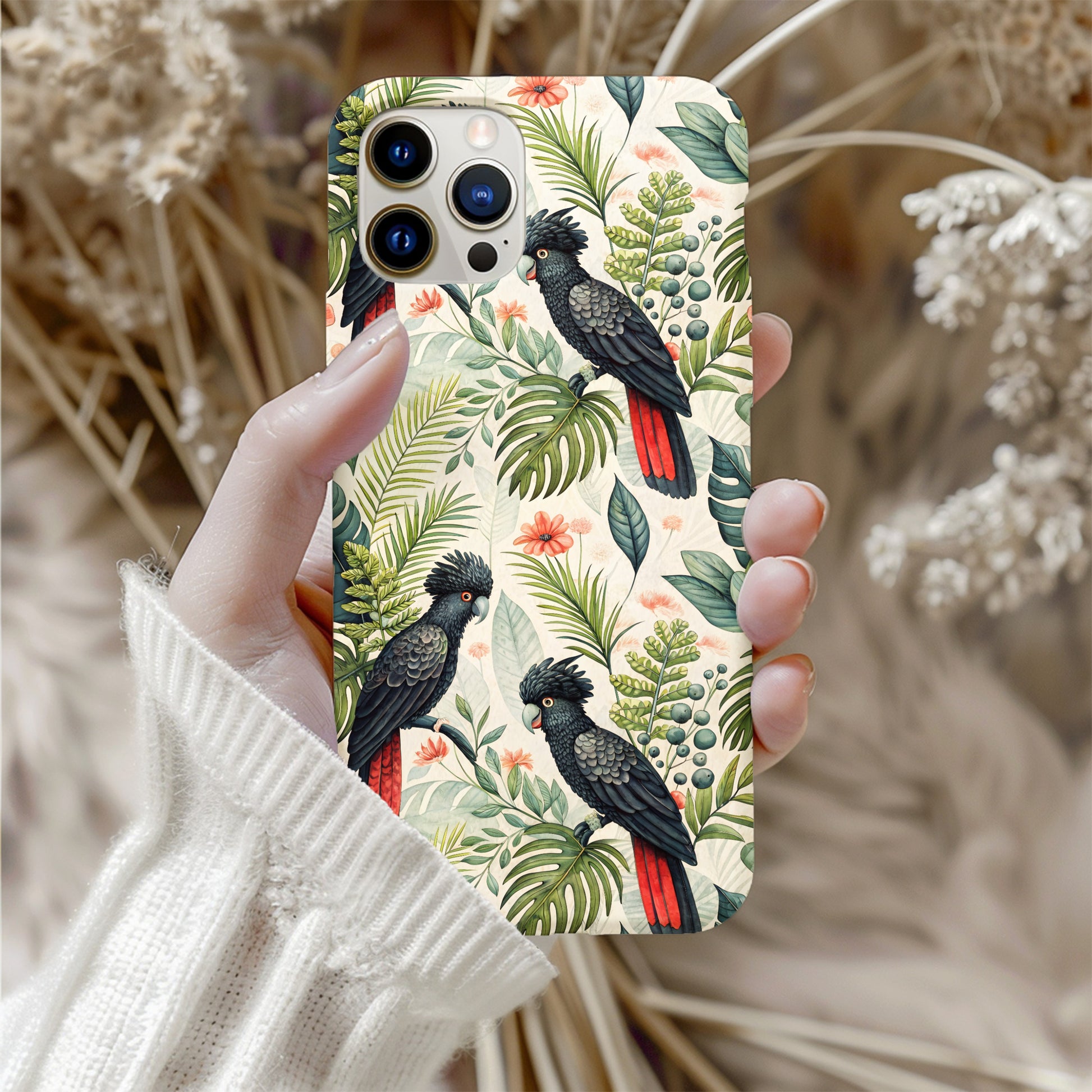Exotic Parrot Design Tropical Leaves Phone Case