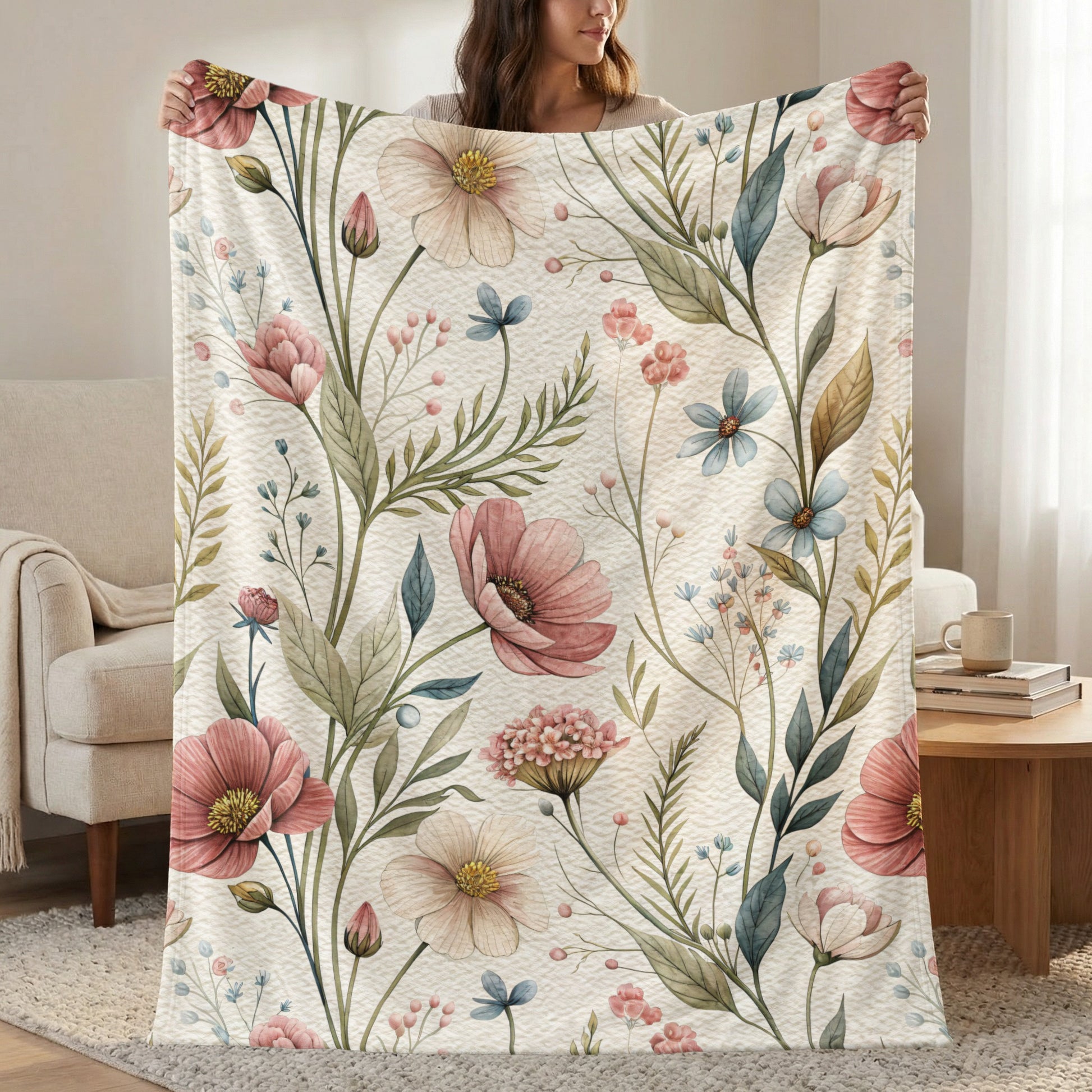 Vintage Floral Pattern Design In Delicate Hues Velveteen Plush Blankets - Walk Greener