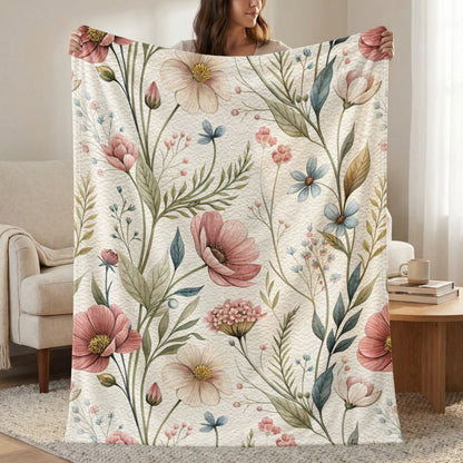 Vintage Floral Pattern Design In Delicate Hues Velveteen Plush Blankets - Walk Greener