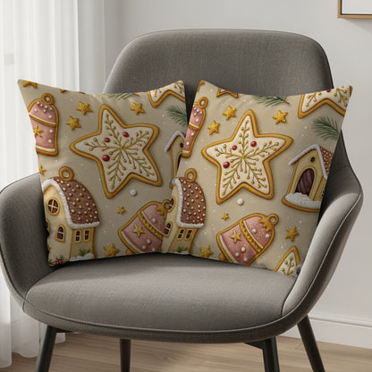 Festive Gingerbread House and Star Pillow Covers