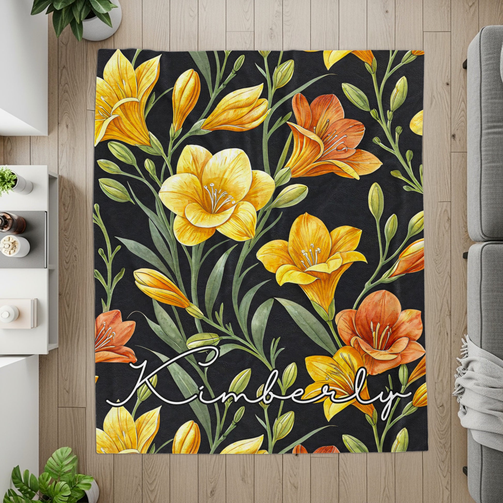 Personalized Floral Print Blanket with Name Kimberly
