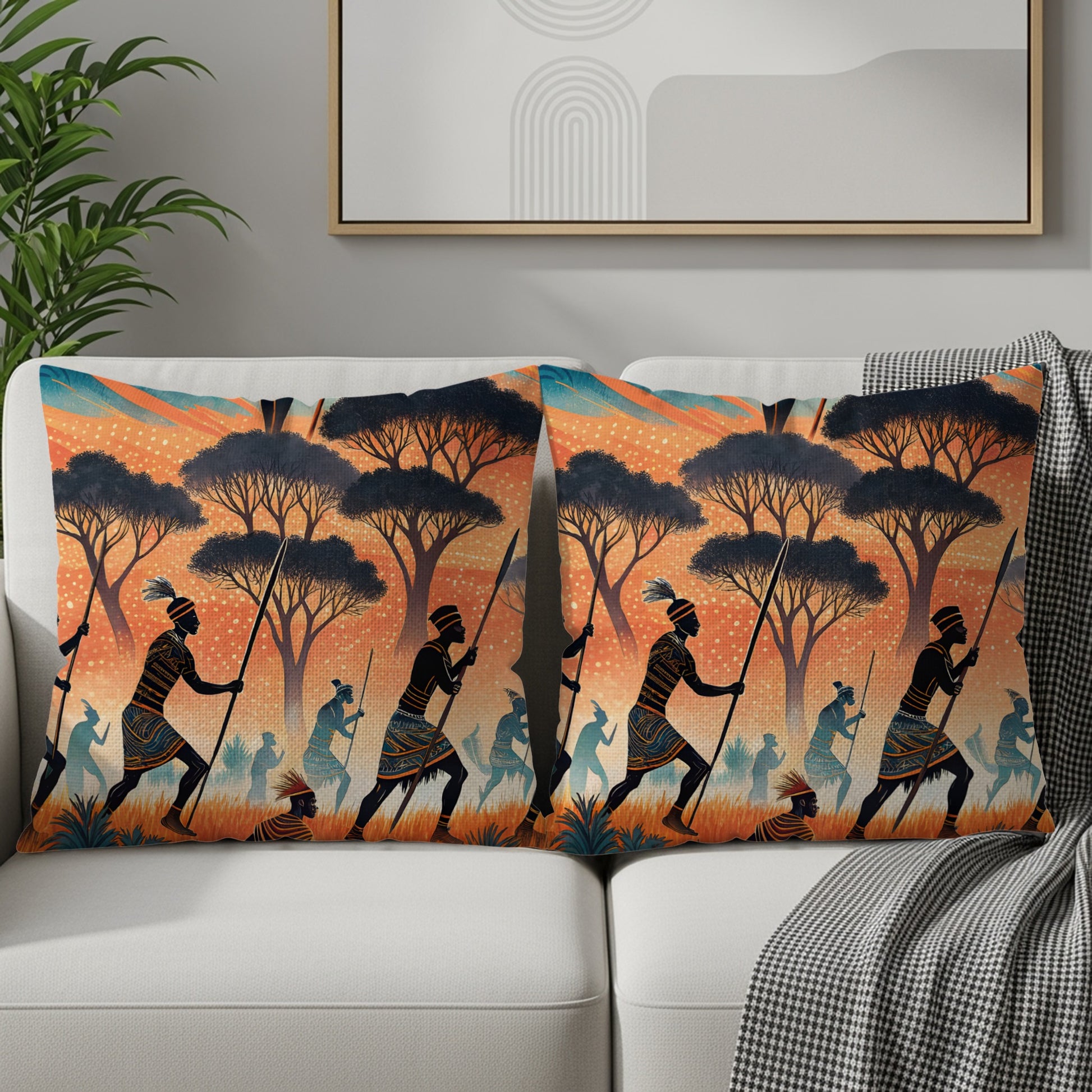 Scenic African Sunset Art on Throw Pillow Set