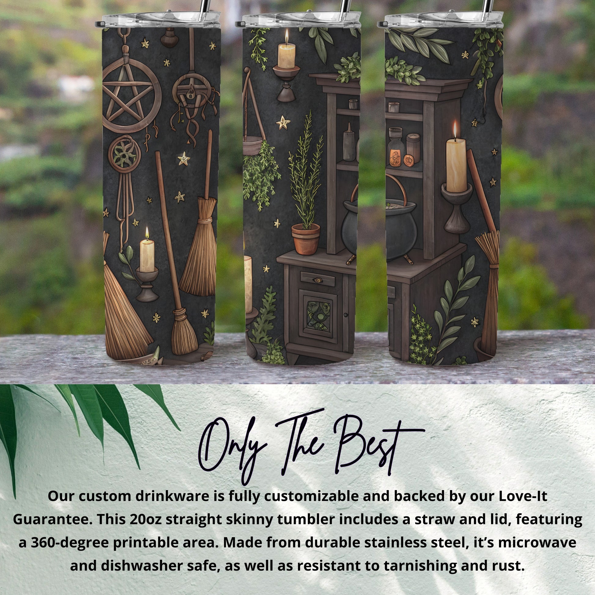 Mystical Witch Room Decor with Brooms and Candles Tumbler - Walk Greener