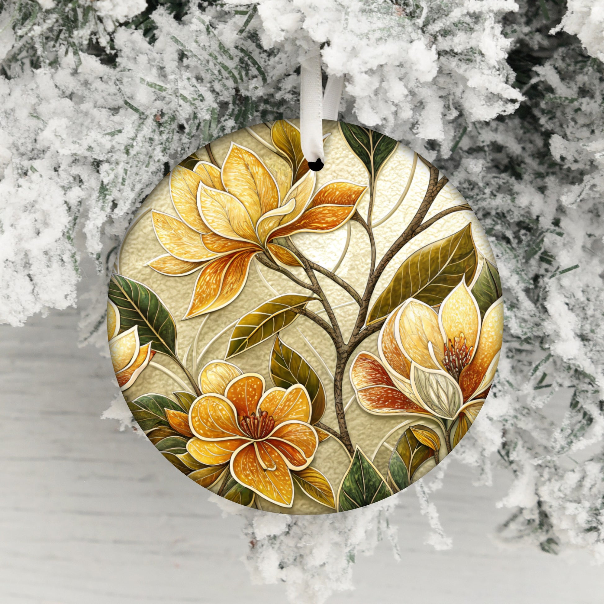 Floral Christmas Ornament with Yellow Blooms Design