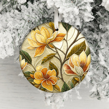 Floral Christmas Ornament with Yellow Blooms Design