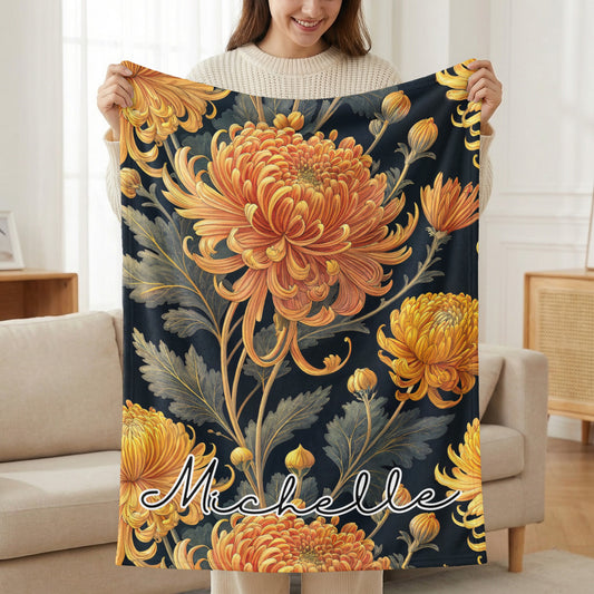 Custom Name Floral Blanket Personalized Throw Blanket
