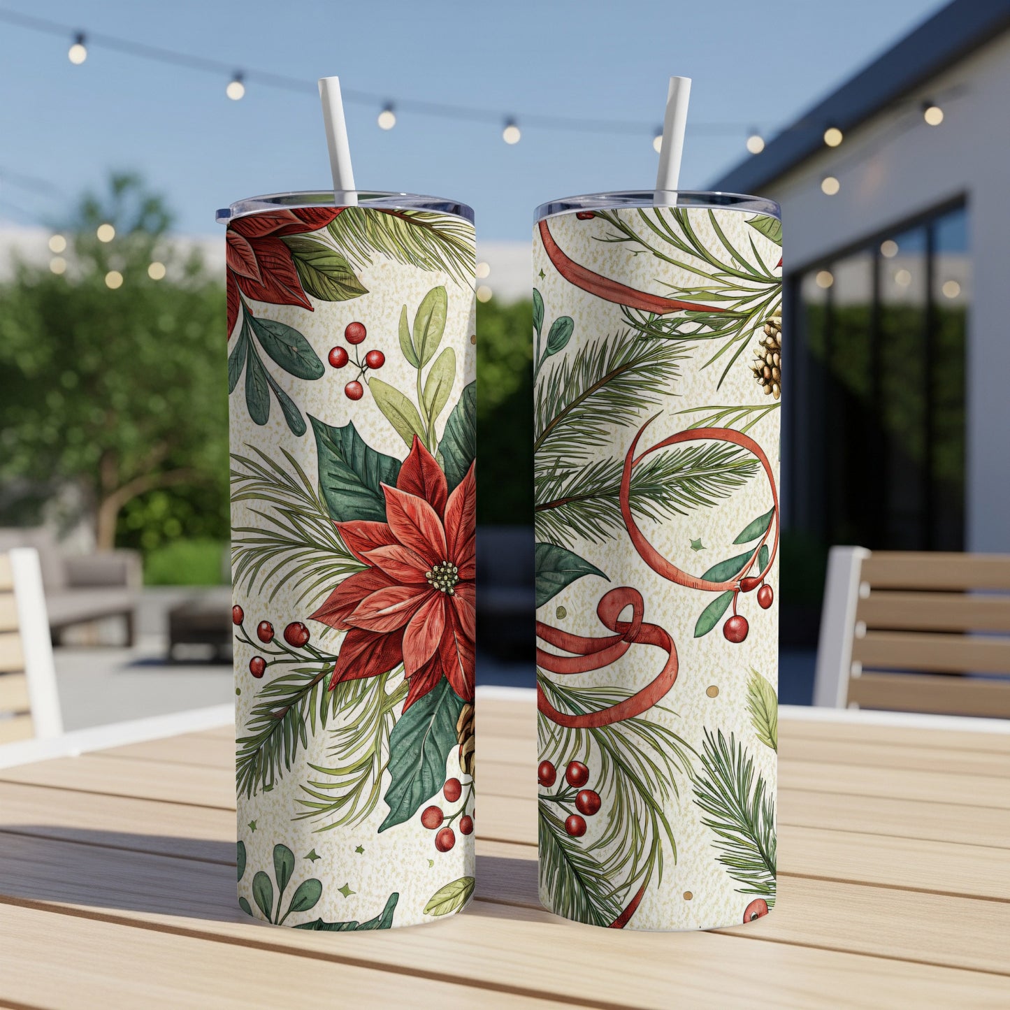 Festive Floral and Greenery Design Tumbler Set