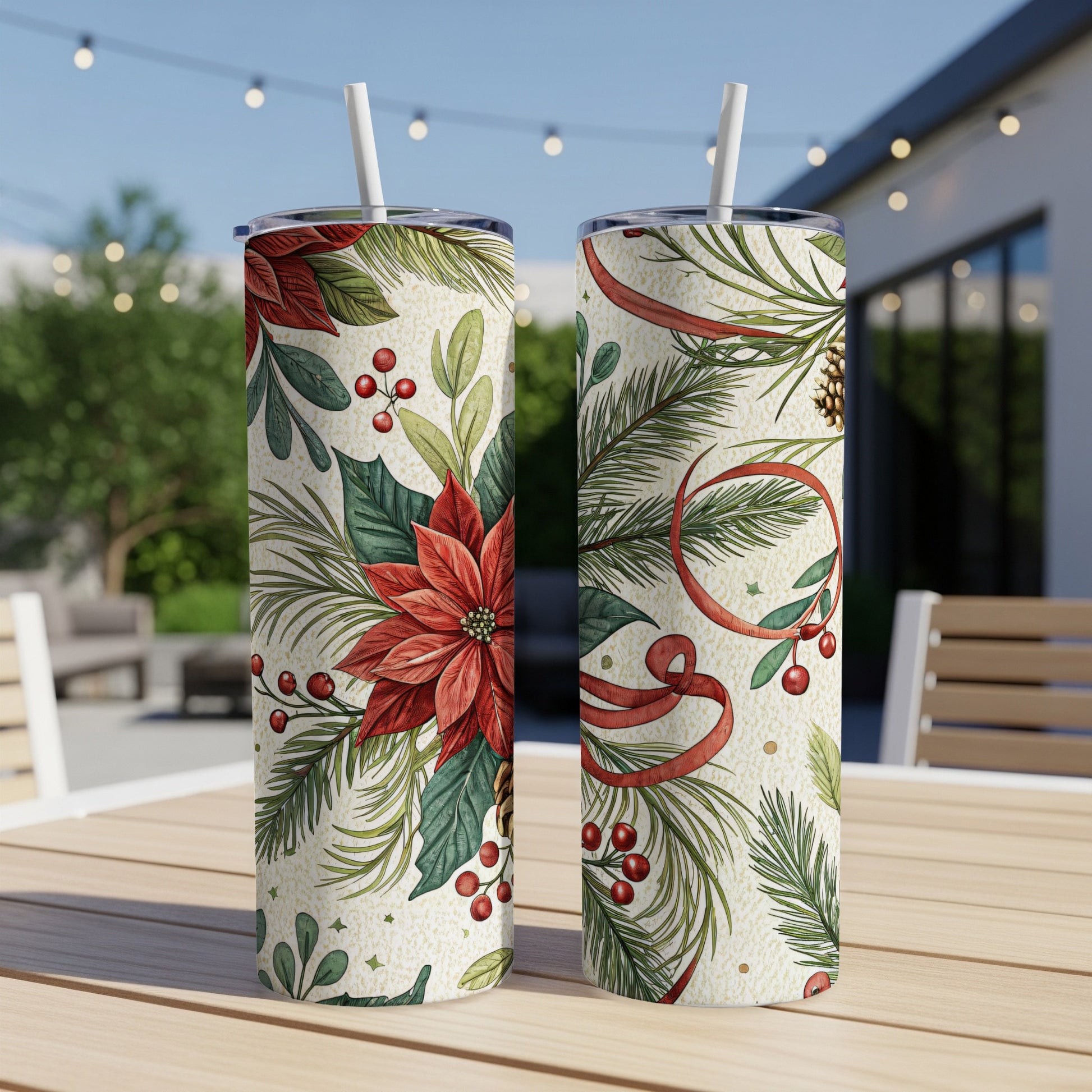 Festive Floral and Greenery Design Tumbler Set