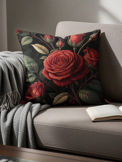 Vibrant Crimson Roses Elegant Blossoms Decorative Floral Throw Pillows - Walk Greener