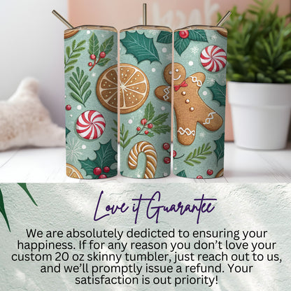 Custom 20 oz skinny tumbler with holiday design