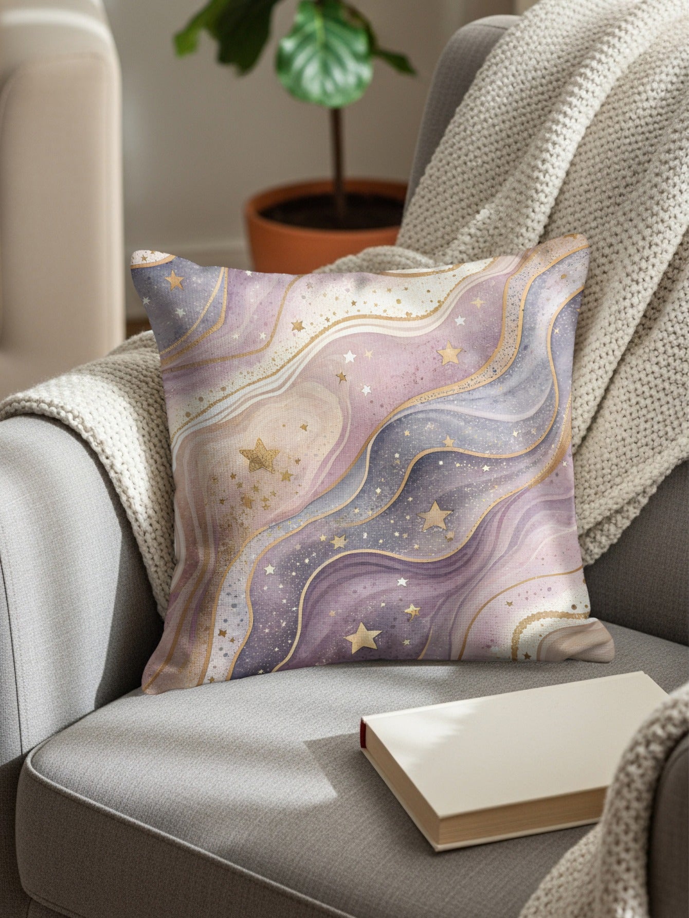 Celestial Stars and Waves Pattern Decorative Pillow