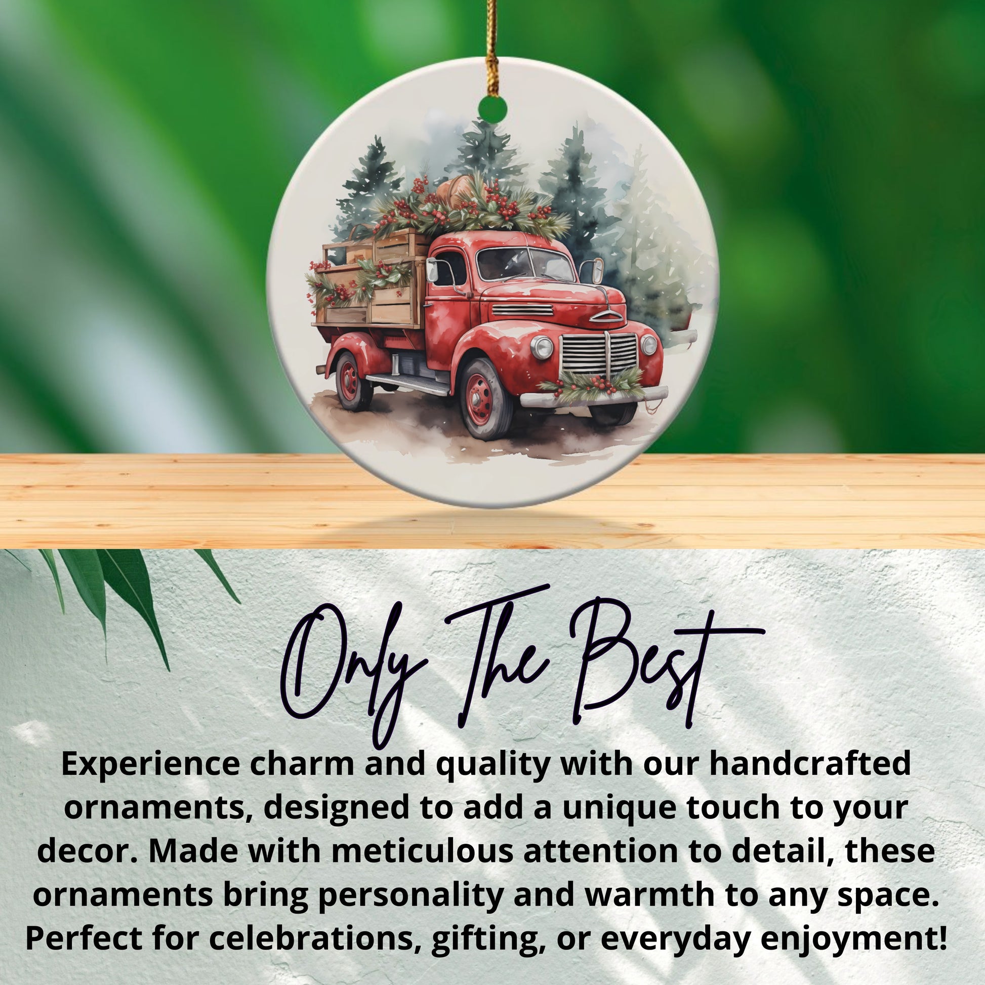 Vintage Red Truck with Christmas Tree Ornament product