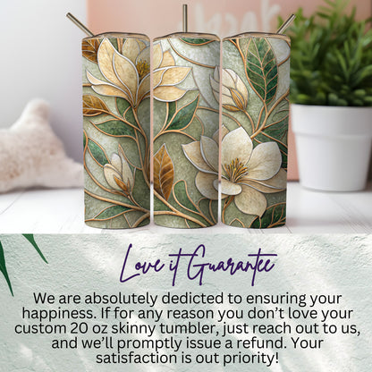 Magnolia Floral Art Background Design Pattern 20 oz Skinny Tumbler - Walk Greener