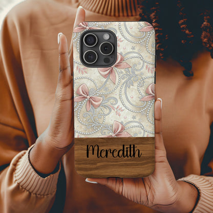 Custom Name Floral Bow Design iPhone Case Cover