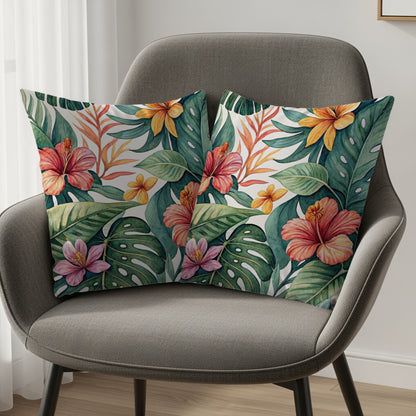 Tropical Watercolor Pattern With Hibiscus Pillows & Pillow Cases - Walk Greener