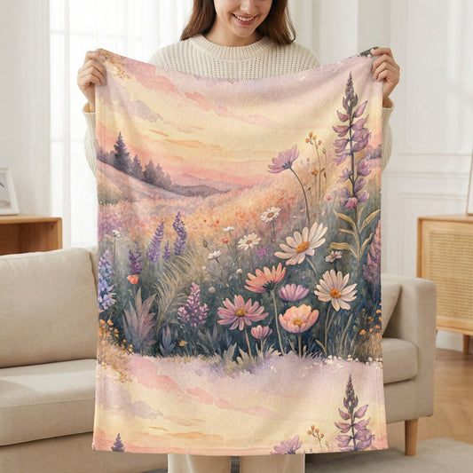 Floral Meadow Landscape Sunset in Watercolor Painting - Walk Greener