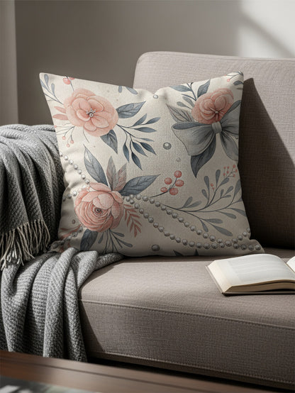 Flower and Beaded Pattern Decorative Throw Pillow
