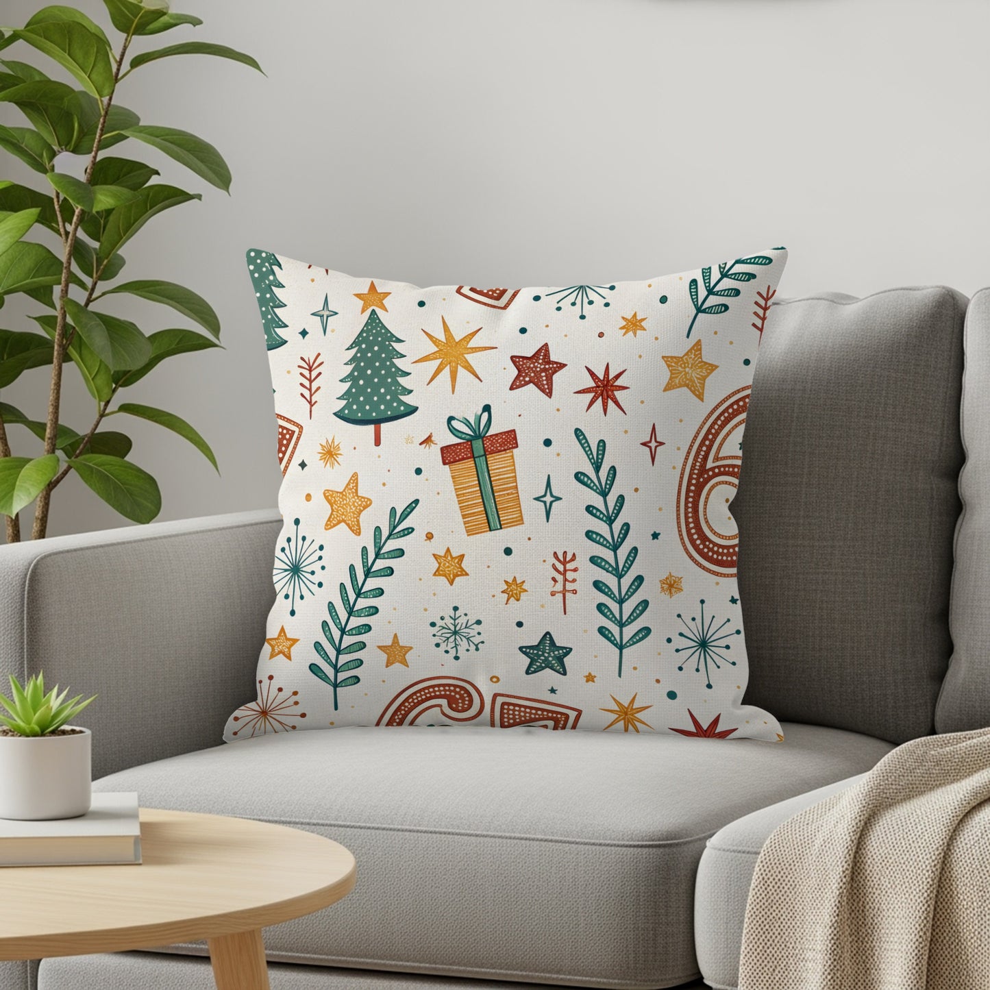Festive Holiday Themed Throw Pillow for Christmas Decor