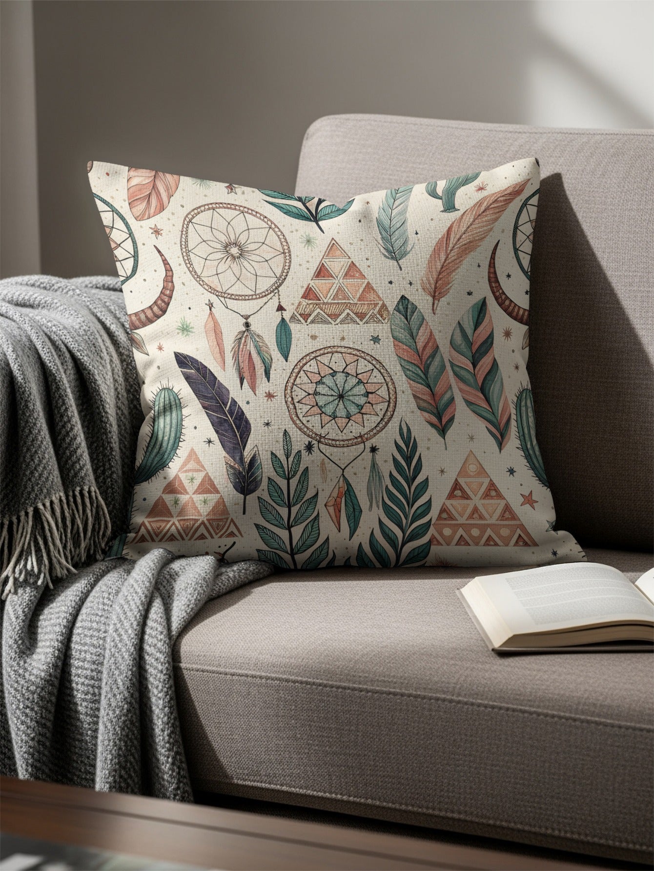 Dreamcatcher and Feathers Decorative Pillow Cover
