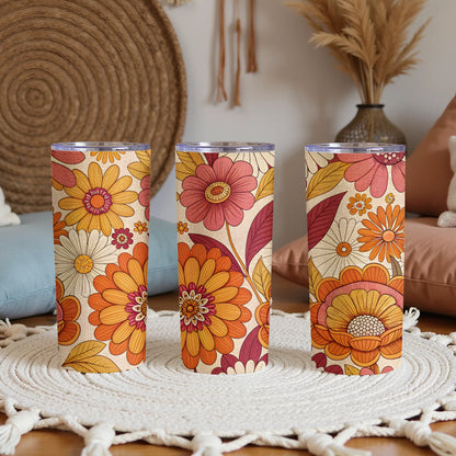 Retro Floral Design Seventies Style Flower Power Pattern Tumbler - Walk Greener