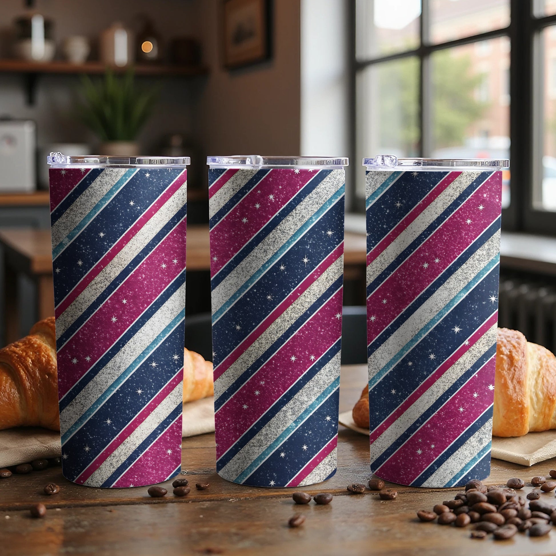 Stripped Stars Pattern Blue and Pink Design Tumbler - Walk Greener