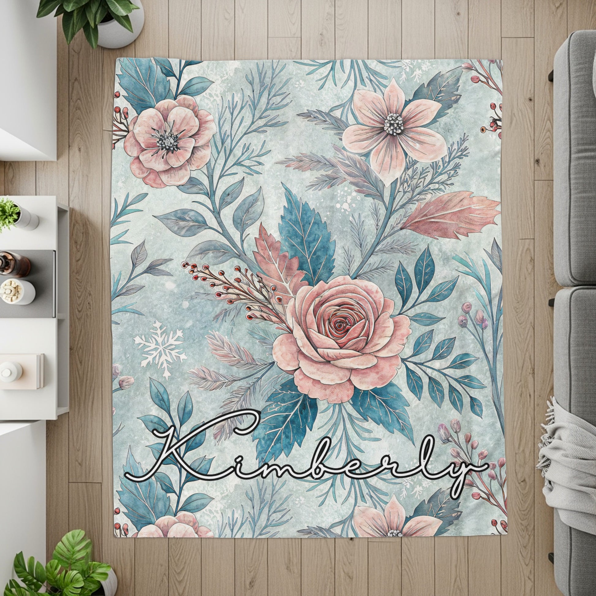 Personalized Floral Kimberly Name Design Area Rug