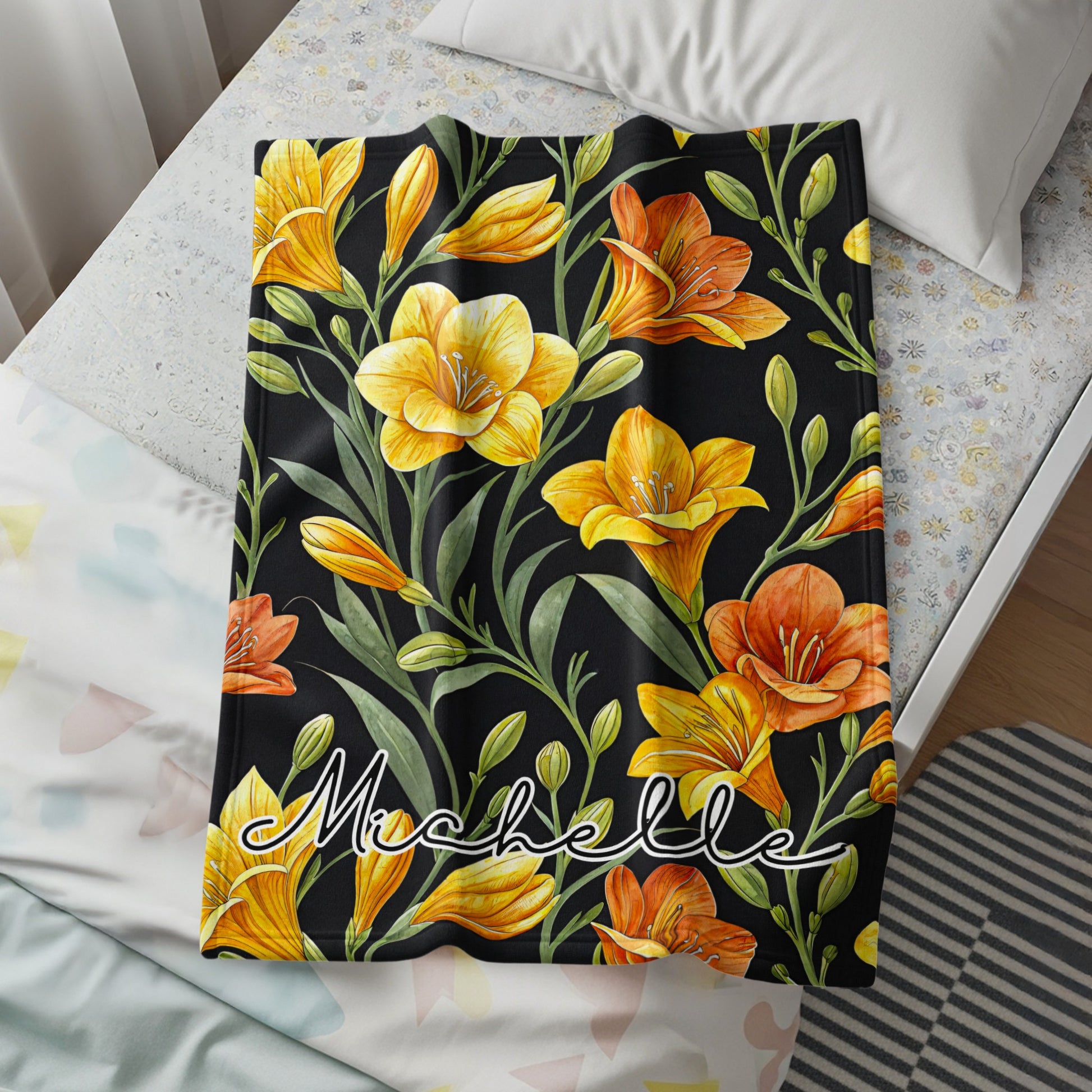 Personalized Floral Design Blanket with Name Michelle