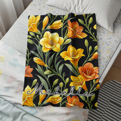 Personalized Floral Design Blanket with Name Michelle