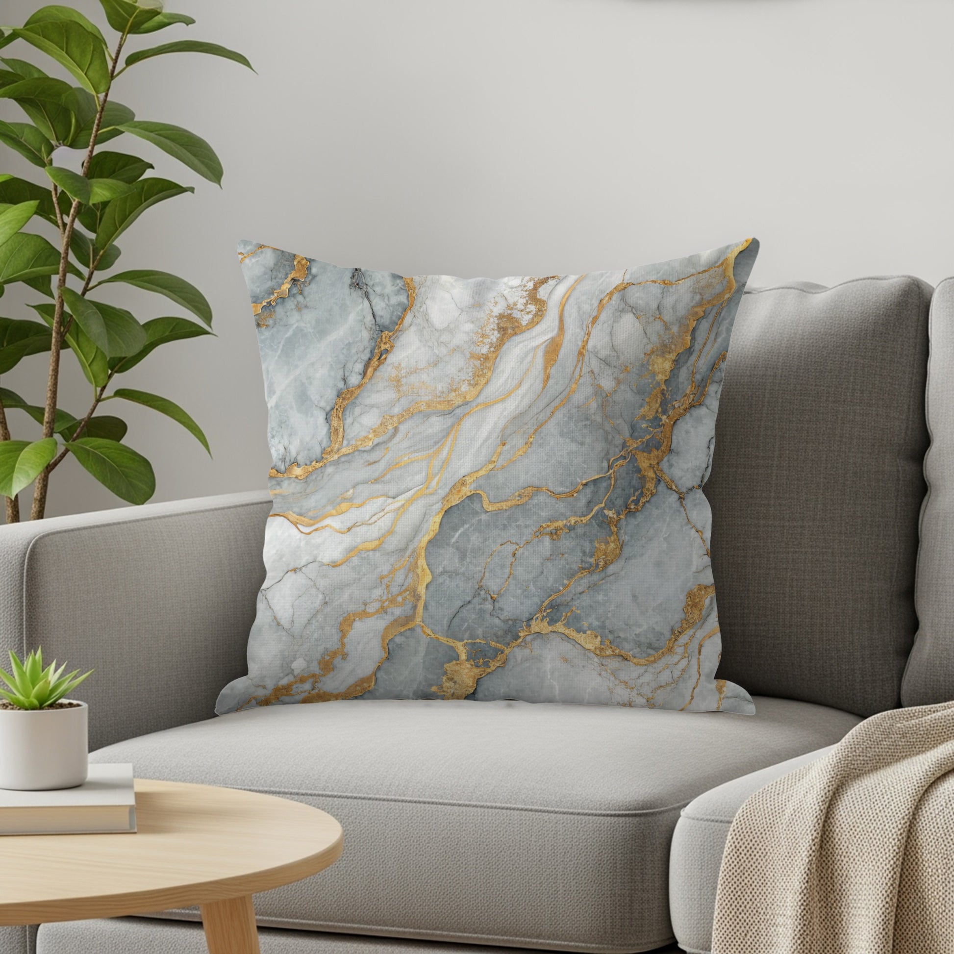 Marble Design Throw Pillow with Gold Accents Product