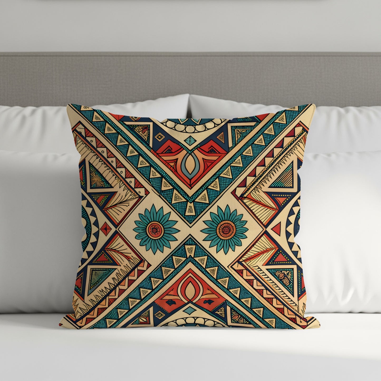 Vibrant Geometric Tribal Design Decorative Pillow