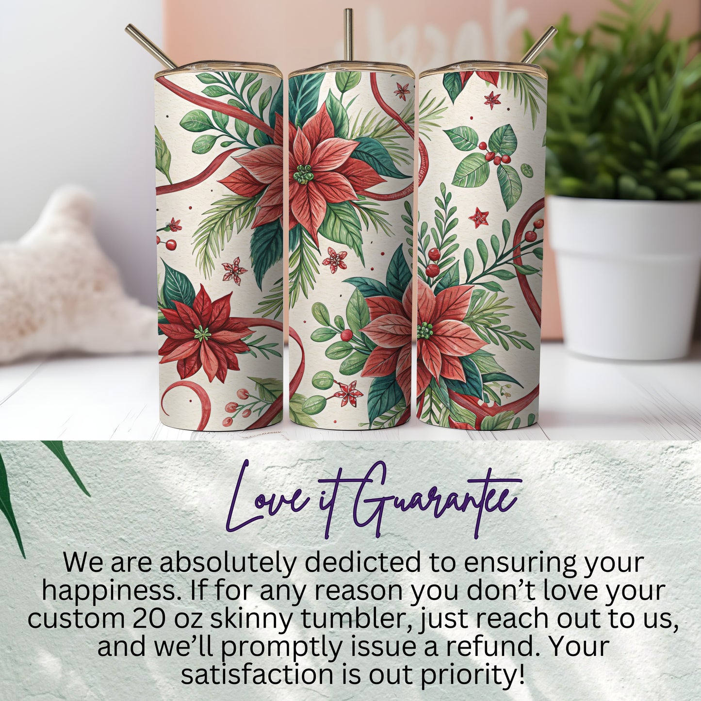 Festive Floral Design Custom 20 oz Skinny Tumbler