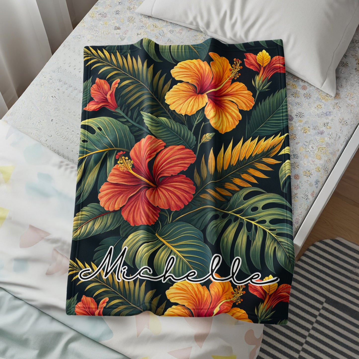 Tropical Floral with Custom Name Personalized Blanket - Walk Greener