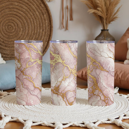 Elegant Pink and Gold Marble Design Tumbler Cup Set