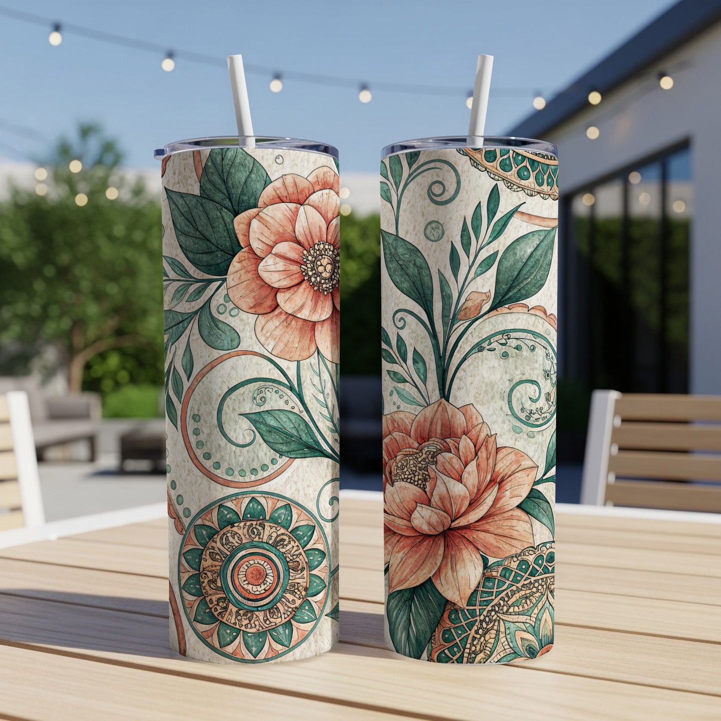 Floral Delight Bohemian Styled 20 oz Skinny Tumbler - Walk Greener