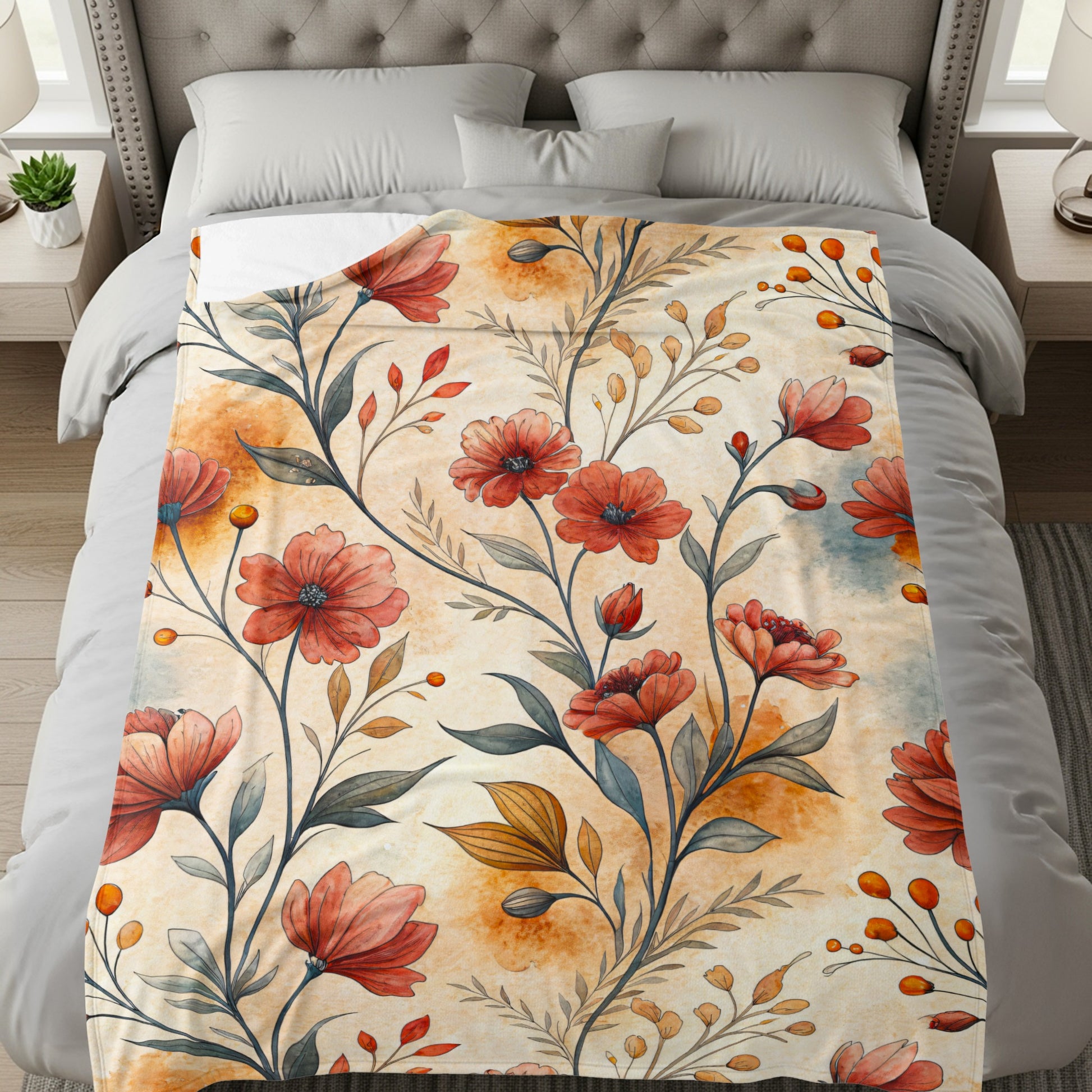 Red Floral Pattern Artistic Watercolor Painting Design - Walk Greener