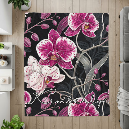 Custom Name Floral Design with Orchids on a Black Backdrop - Walk Greener
