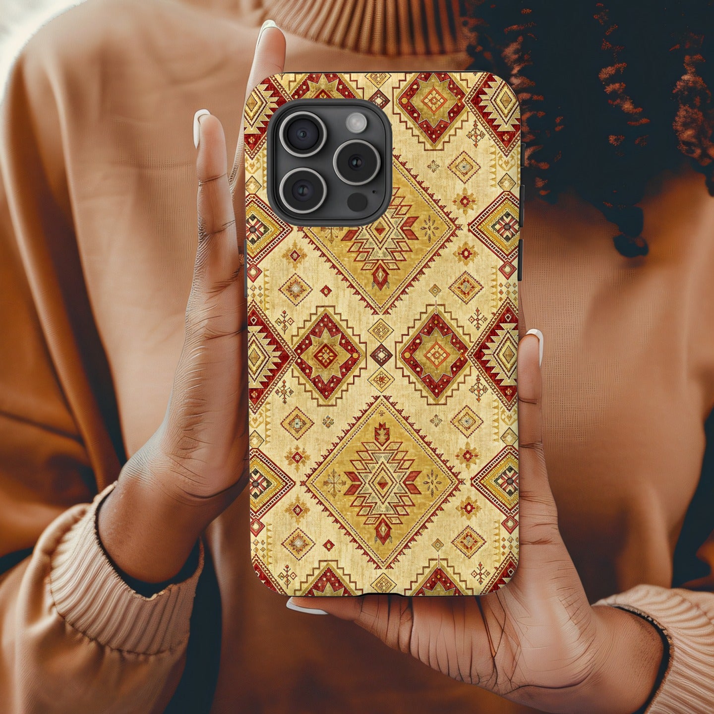 Geometric Design in Warm Tones Art Custom Phone Case - Walk Greener