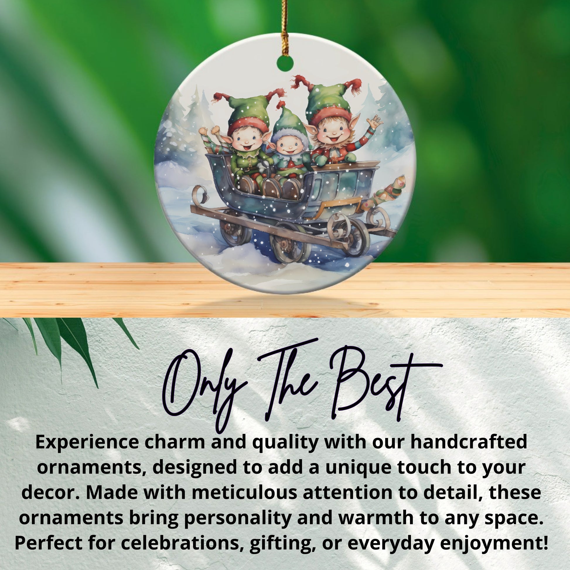Christmas Elves on Sleigh Ornament for Holiday Product