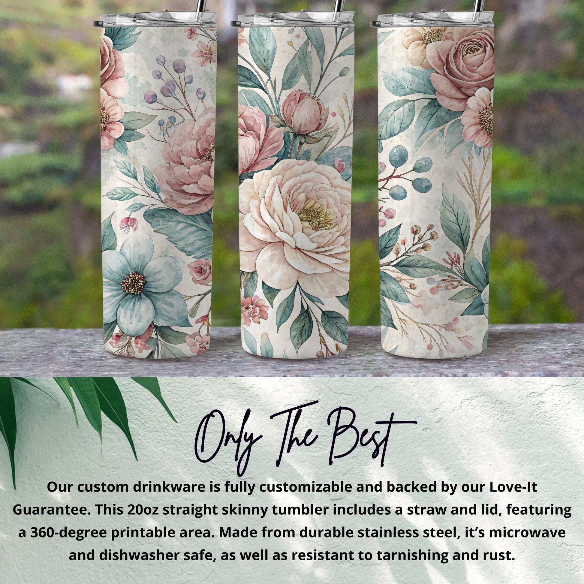 Watercolor Floral Delightful Delicate Design 20 oz Skinny Tumbler - Walk Greener