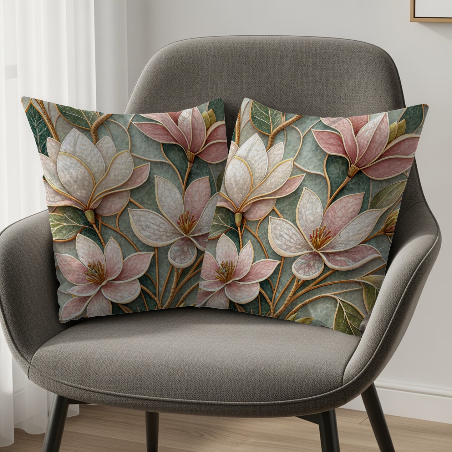 Watercolor Magnolia Blossoms and Foliage Design Throw Pillows - Walk Greener